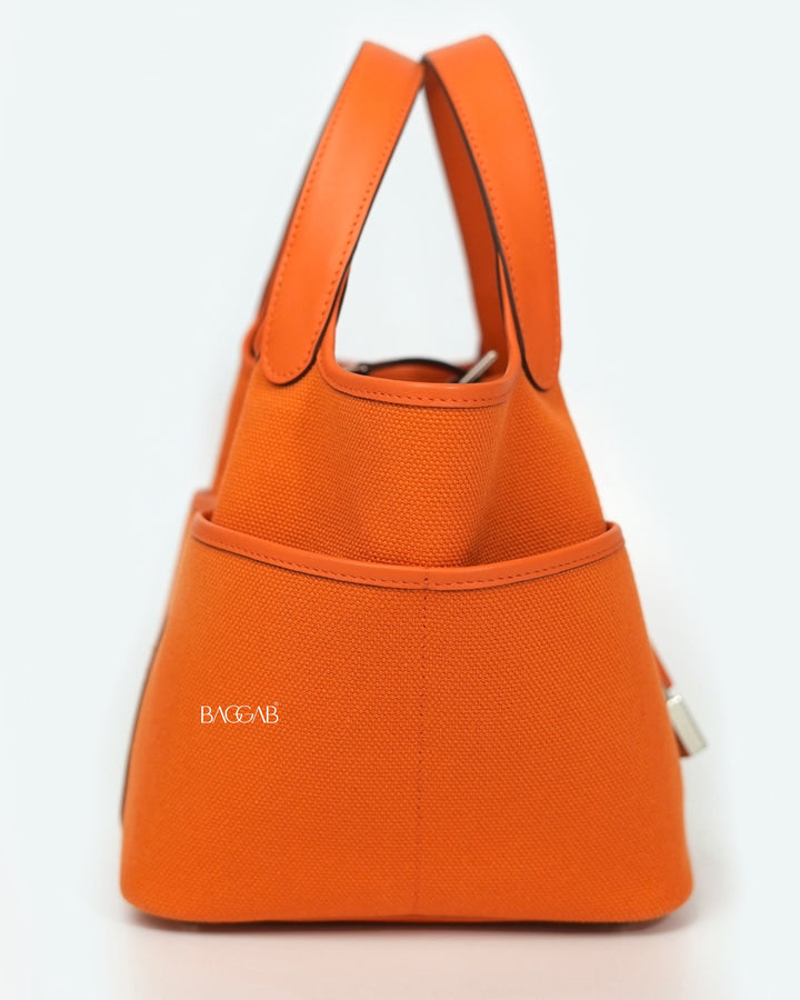 HERMES 衣装袋 Hermès Picotin Cargo 18 Toile Goeland/Swift Orange H Palladium