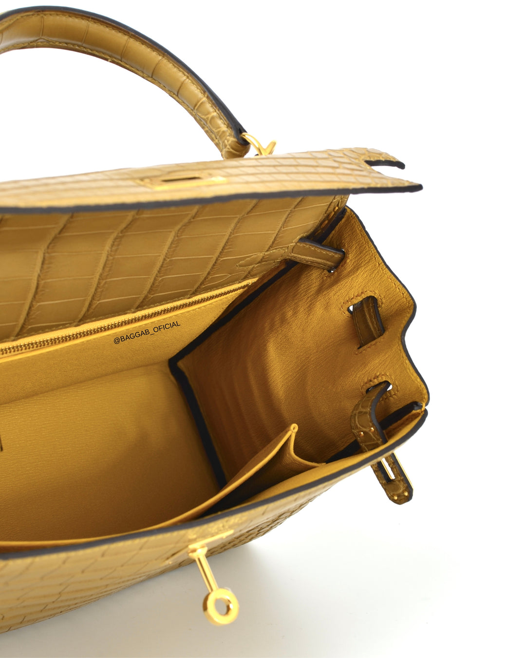 Hermès Kelly 25 HSS Retourne Matte Alligator Kraft / Mimosa Gold
