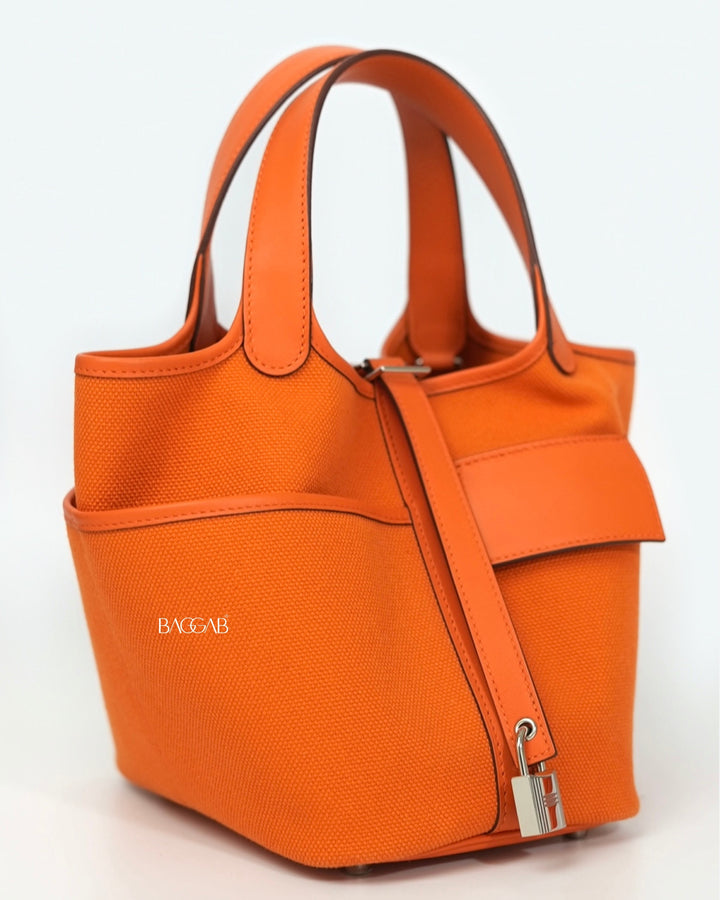Hermès Picotin Cargo 18 Toile Goeland/Swift Orange H Palladium