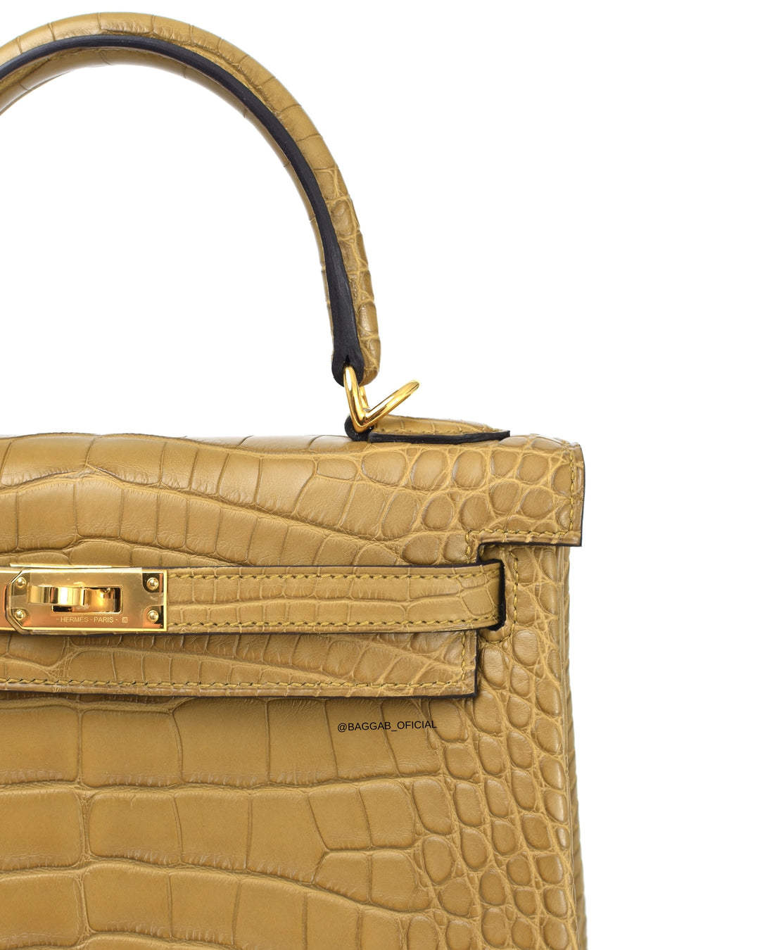 Hermès Kelly 25 HSS Retourne Matte Alligator Kraft / Mimosa Gold