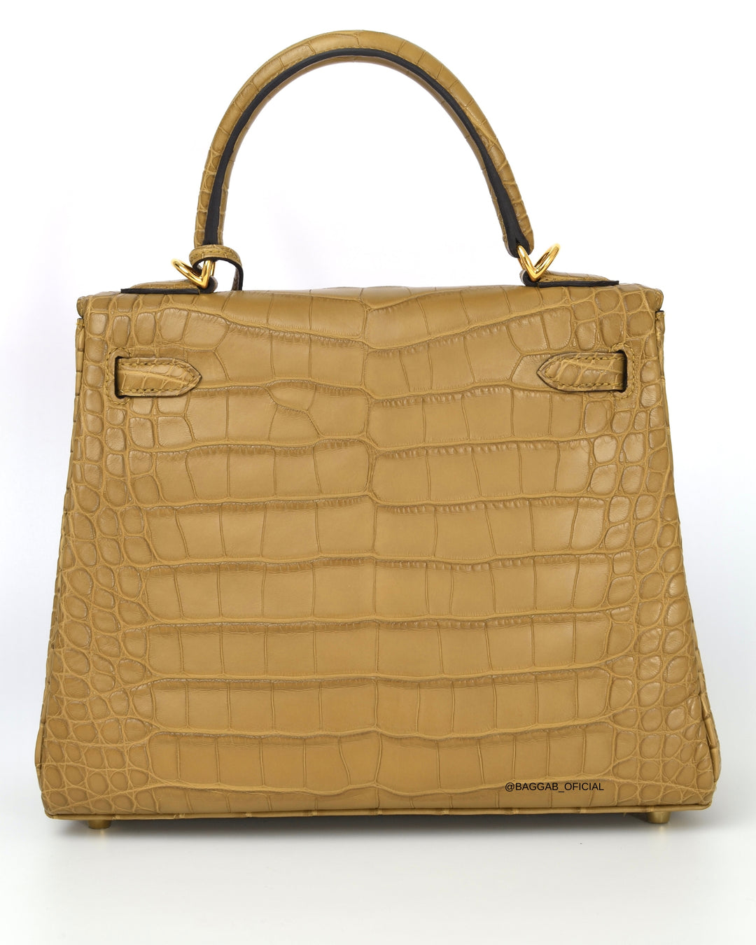 Hermès Kelly 25 HSS Retourne Matte Alligator Kraft / Mimosa Gold