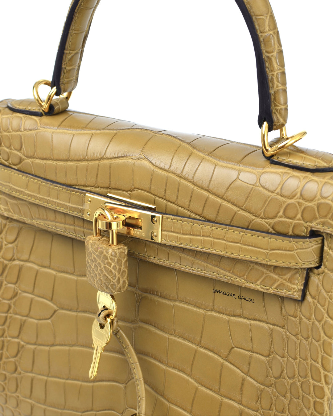Hermès Kelly 25 HSS Retourne Matte Alligator Kraft / Mimosa Gold