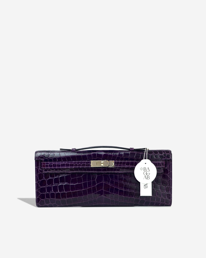 Hermès Kelly Cut Clutch Shine Niloticus Crocodile Amethyst