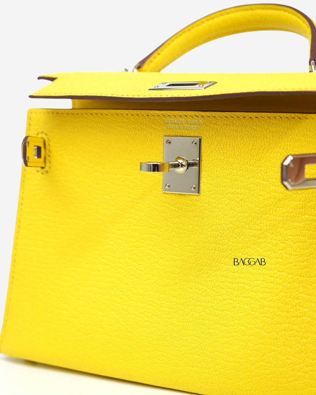 Hermès Kelly Mini Chèvre Mysore Jaune Citron Palladium Hardware