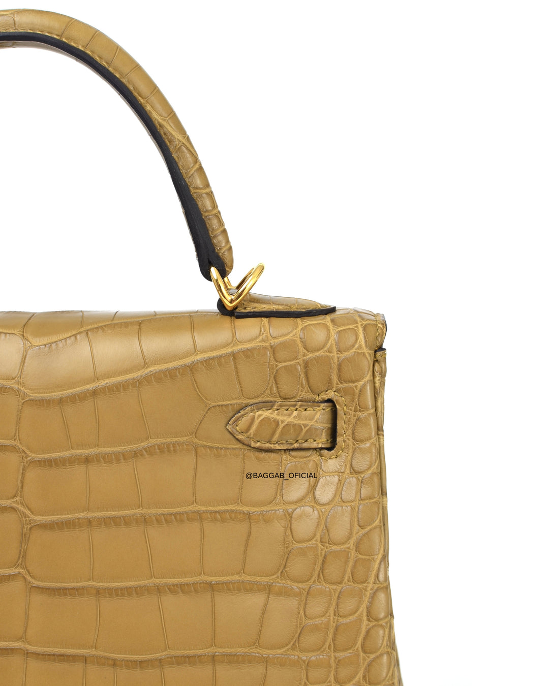 Hermès Kelly 25 HSS Retourne Matte Alligator Kraft / Mimosa Gold