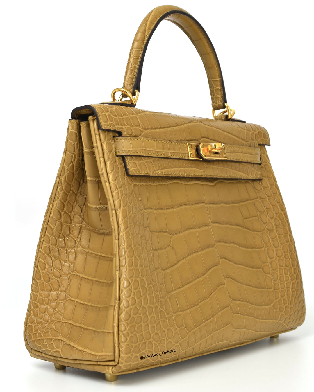 Hermès Kelly 25 HSS Retourne Matte Alligator Kraft / Mimosa Gold