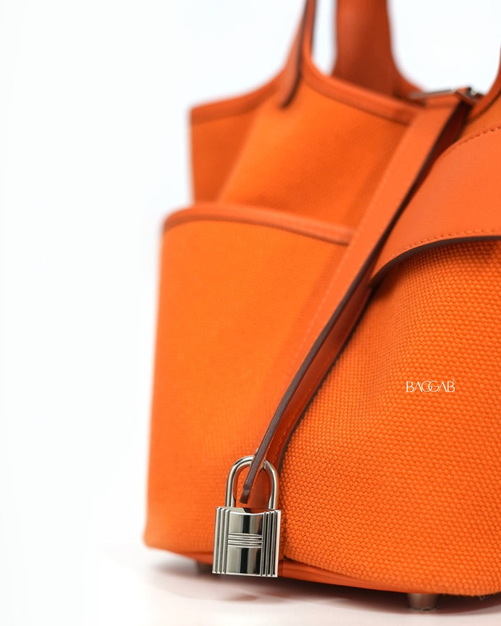 Hermès Picotin Cargo 18 Toile Goeland/Swift Orange H Palladium