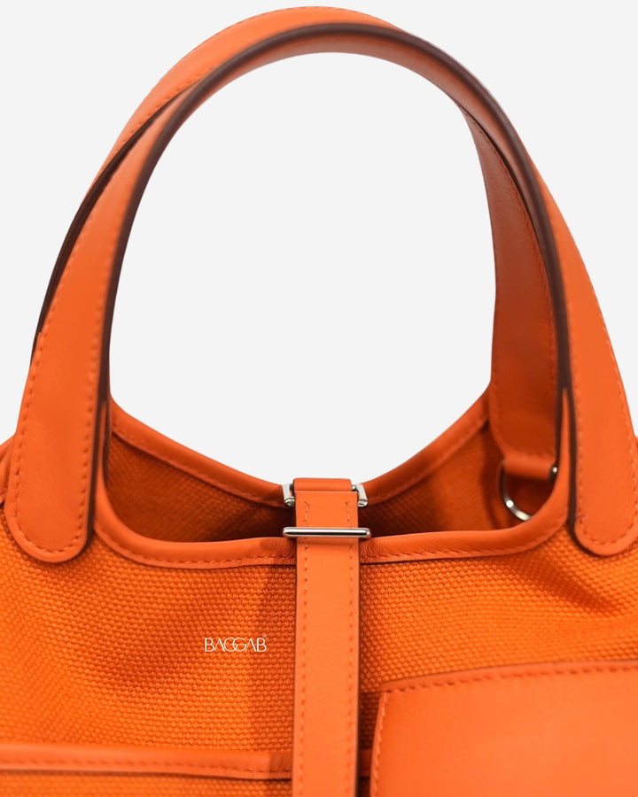 Hermès Picotin Cargo 18 Toile Goeland/Swift Orange H Palladium