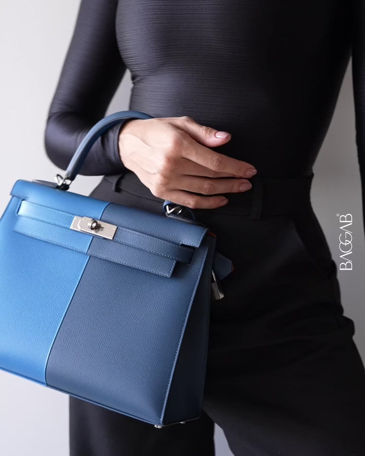 Hermès Kelly 28 Casaque Epsom Deep Blue / Mykonos / Brique